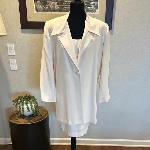 Mark Eisen Dressed Mark Eisen Cream Blazer and Dress Set suit 100% silk EUC - Picture 1 of 12